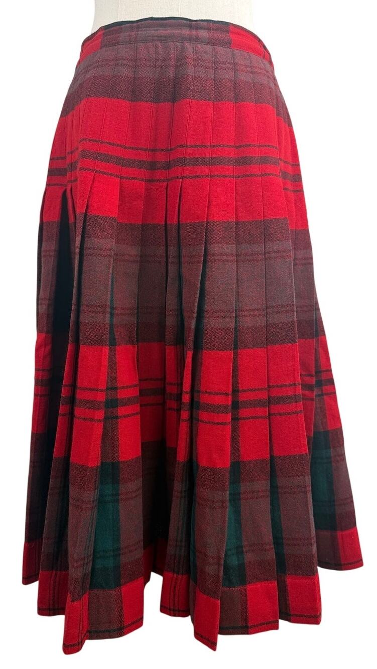 Vintage 1950s Pendleton Turnabout Reversible Plaid Pleated Wool Skirt 28